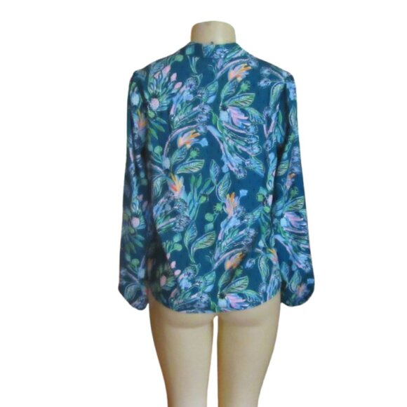 Lilly Pulitzer Tavia Top Valencia Teal Rain Florist Engineered Blouse Size S - Picture 5 of 7